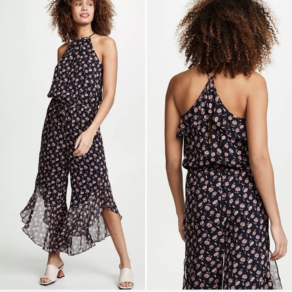 Joie Black and Pink Floral Jumpsuit L - Picture 3 of 8